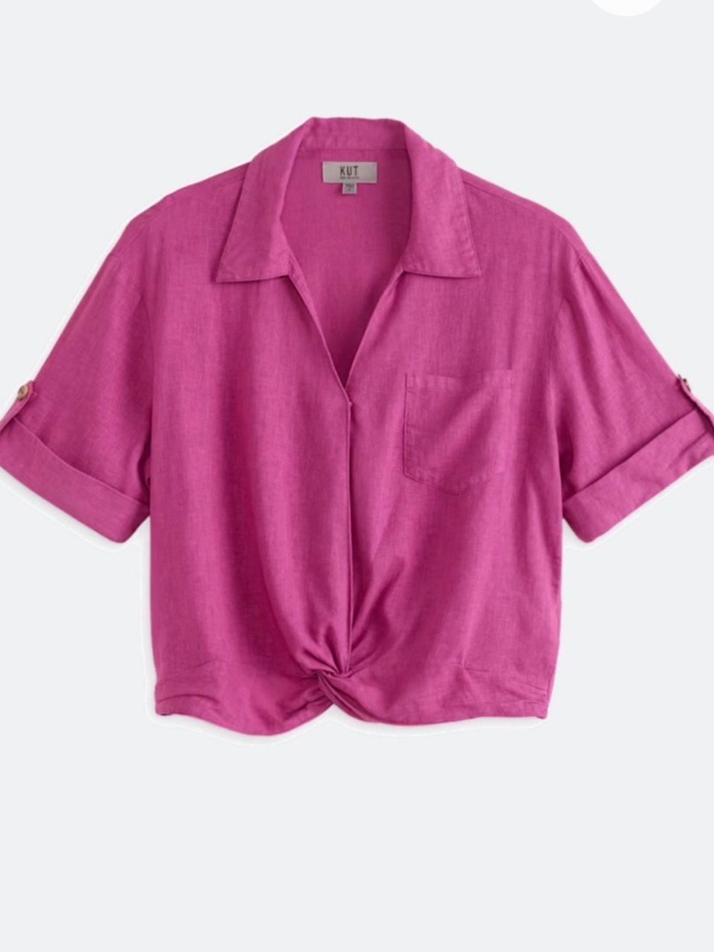Kit From the Kloth Rebel Fuchsia Twist-Front Button Sleeve Blouse
